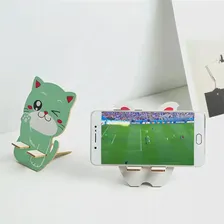 🛍 Подставка для смартфонов, деревянная мобильный телефон дюйма, с изображением милого мультяшного кота, универсальный настольный держатель для сотовых телефонов